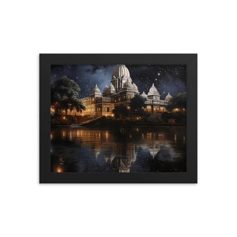 Indian Hindu Mandir at Night Starry Sky Painting Framed Poster - Oh Posters