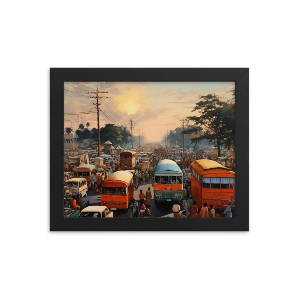 Indian Street Traffic Painting Framed Poster - Oh Posters