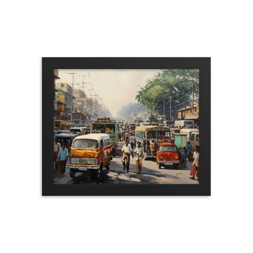 Indian Street Traffic Painting Framed Poster - Oh Posters