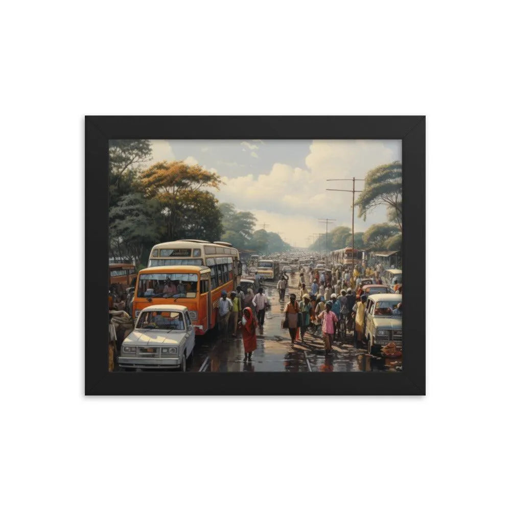 Indian Street Traffic Painting Framed Poster - Oh Posters