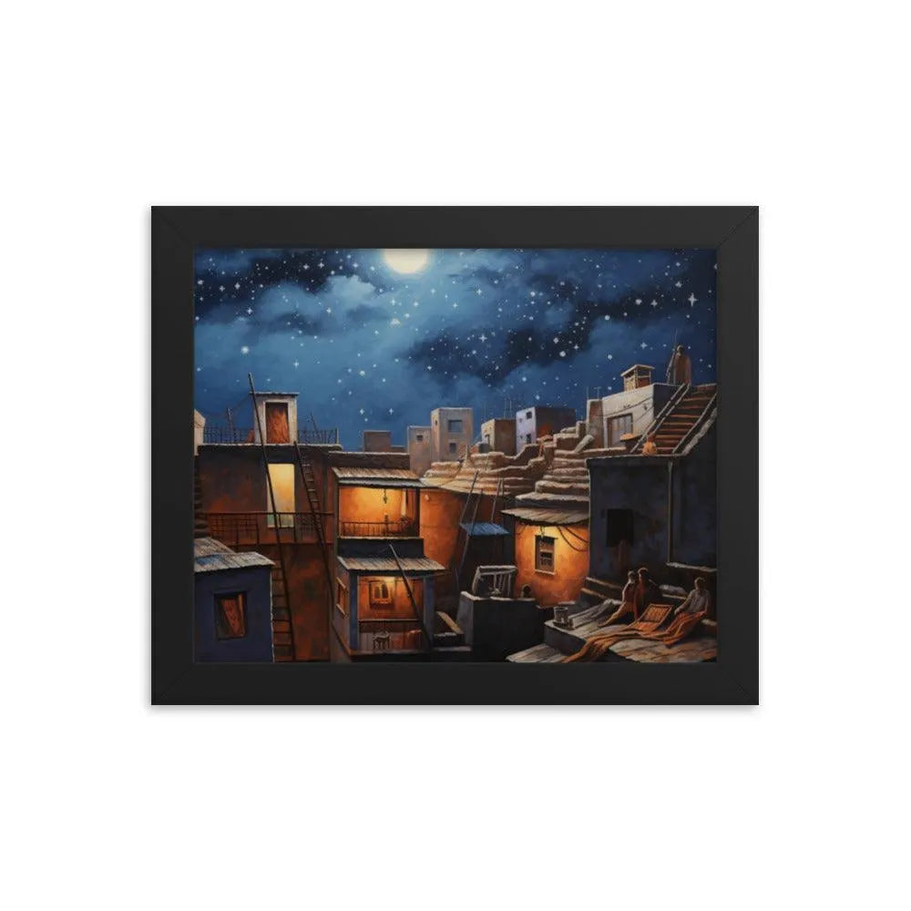 Indian Rooftop House Starry Night Sky Painting Framed Poster - Oh Posters