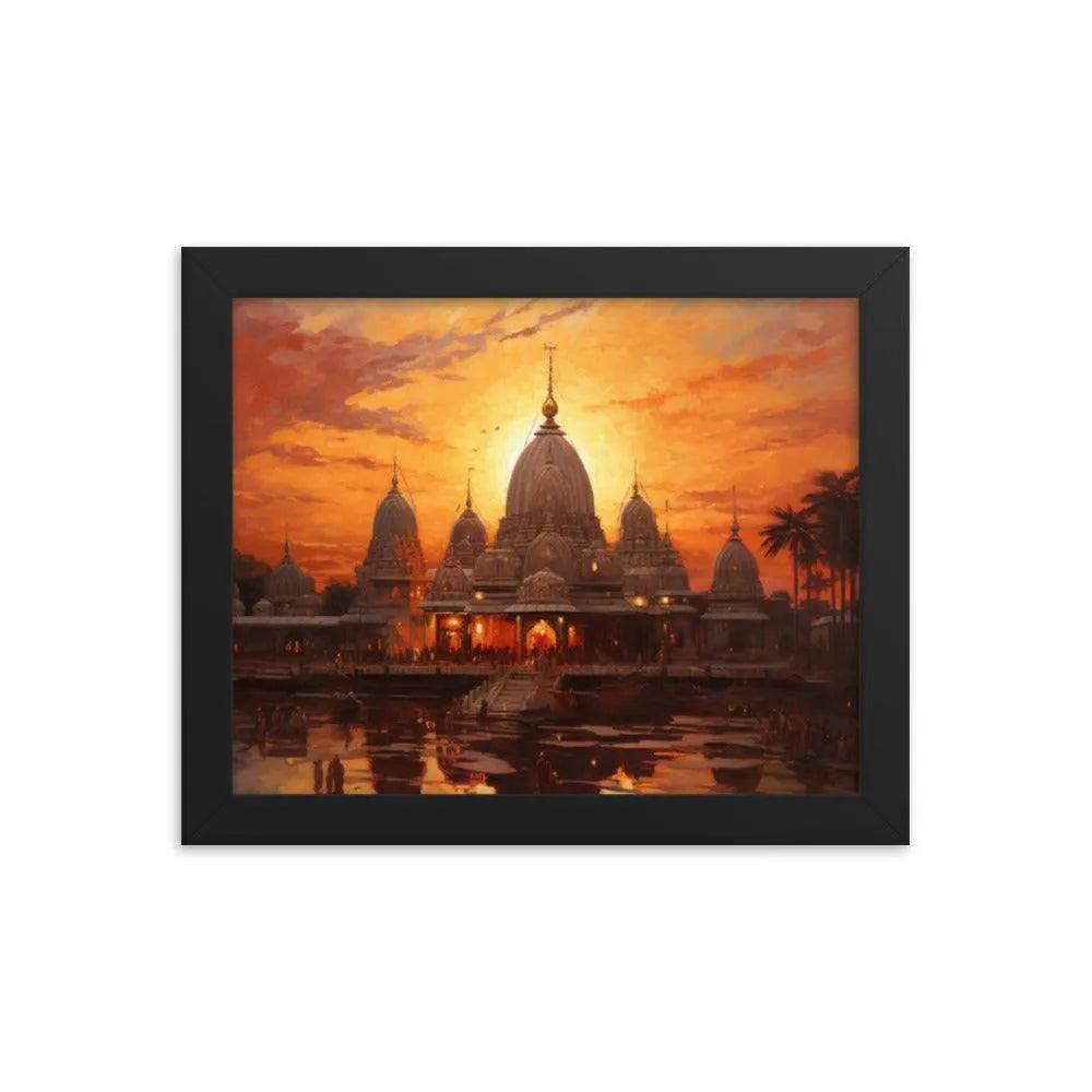 Mandir Sunset Indian Hinduism Painting Framed Poster - Oh Posters