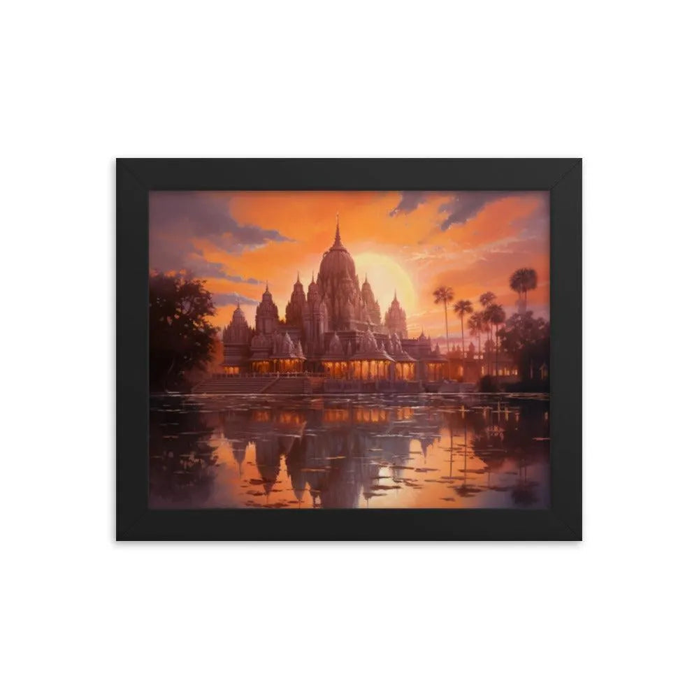 Mandir Sunset Indian Hinduism Painting Framed Poster - Oh Posters