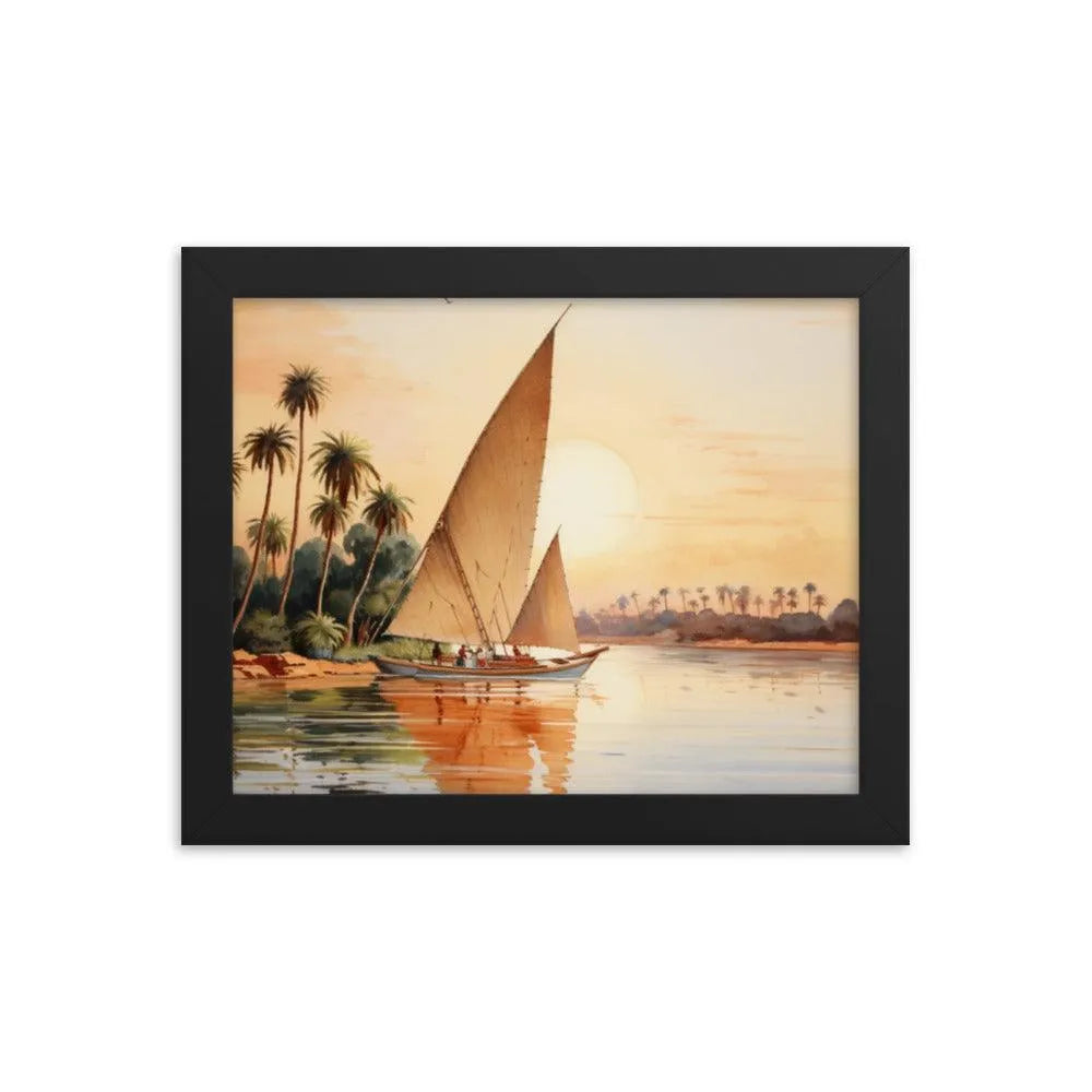 Papyrus Boat Sailing River Nile Ancient Egypt Landmark Painting Framed Poster - Oh Posters