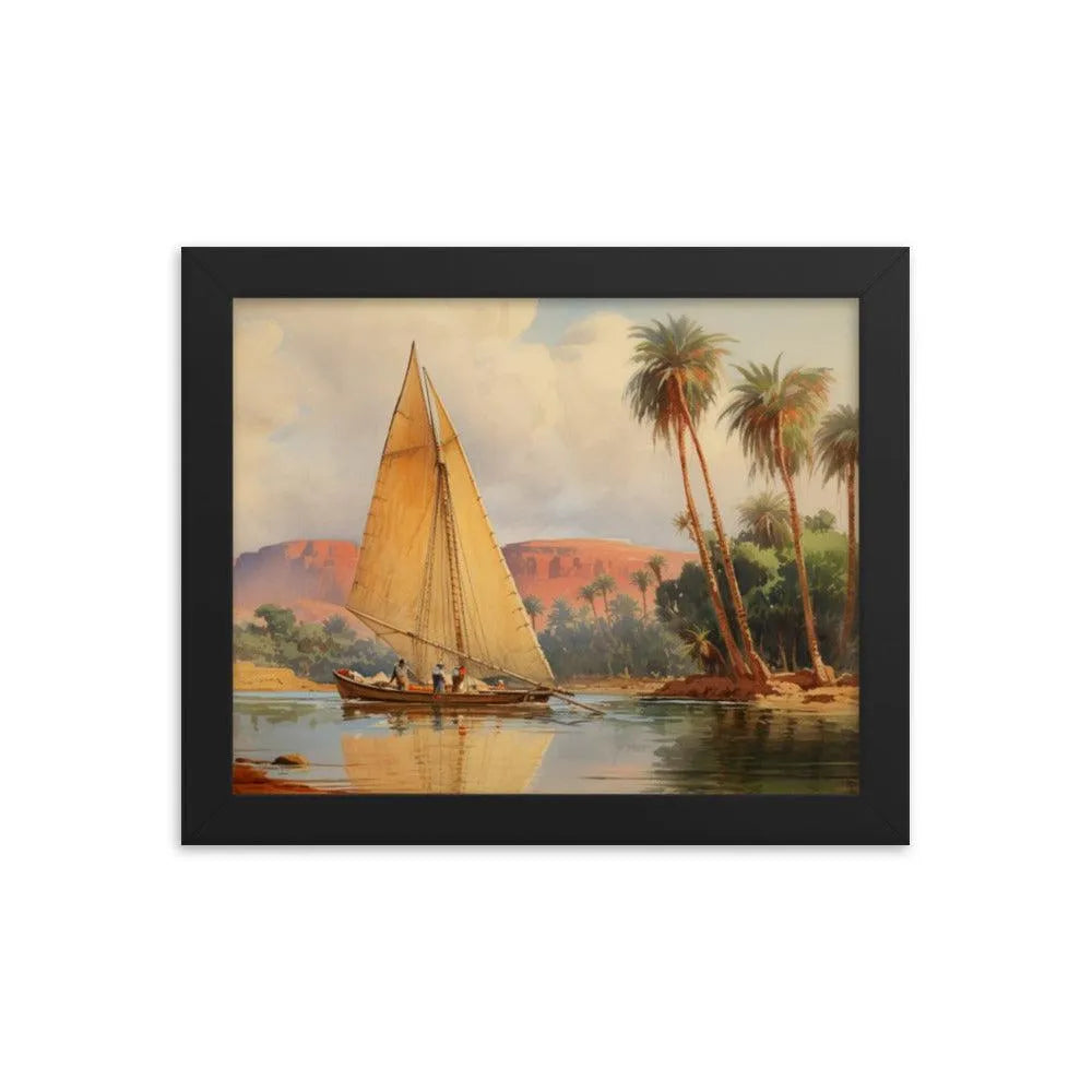 Papyrus Boat Sailing River Nile Ancient Egypt Landmark Painting Framed Poster - Oh Posters