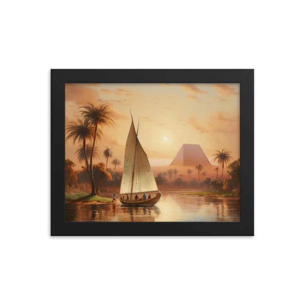 Papyrus Boat Sailing River Nile Ancient Egypt Landmark Painting Framed Poster - Oh Posters