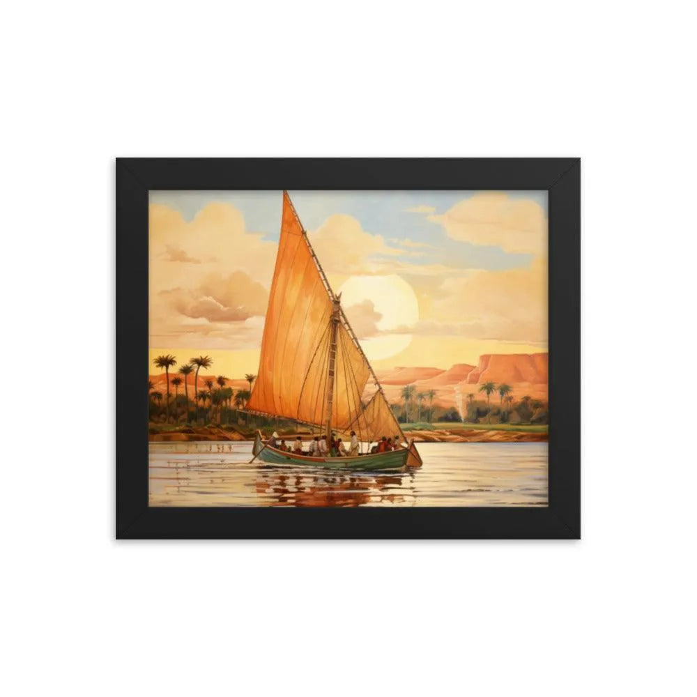 Papyrus Boat Sailing River Nile Ancient Egypt Landmark Painting Framed Poster - Oh Posters