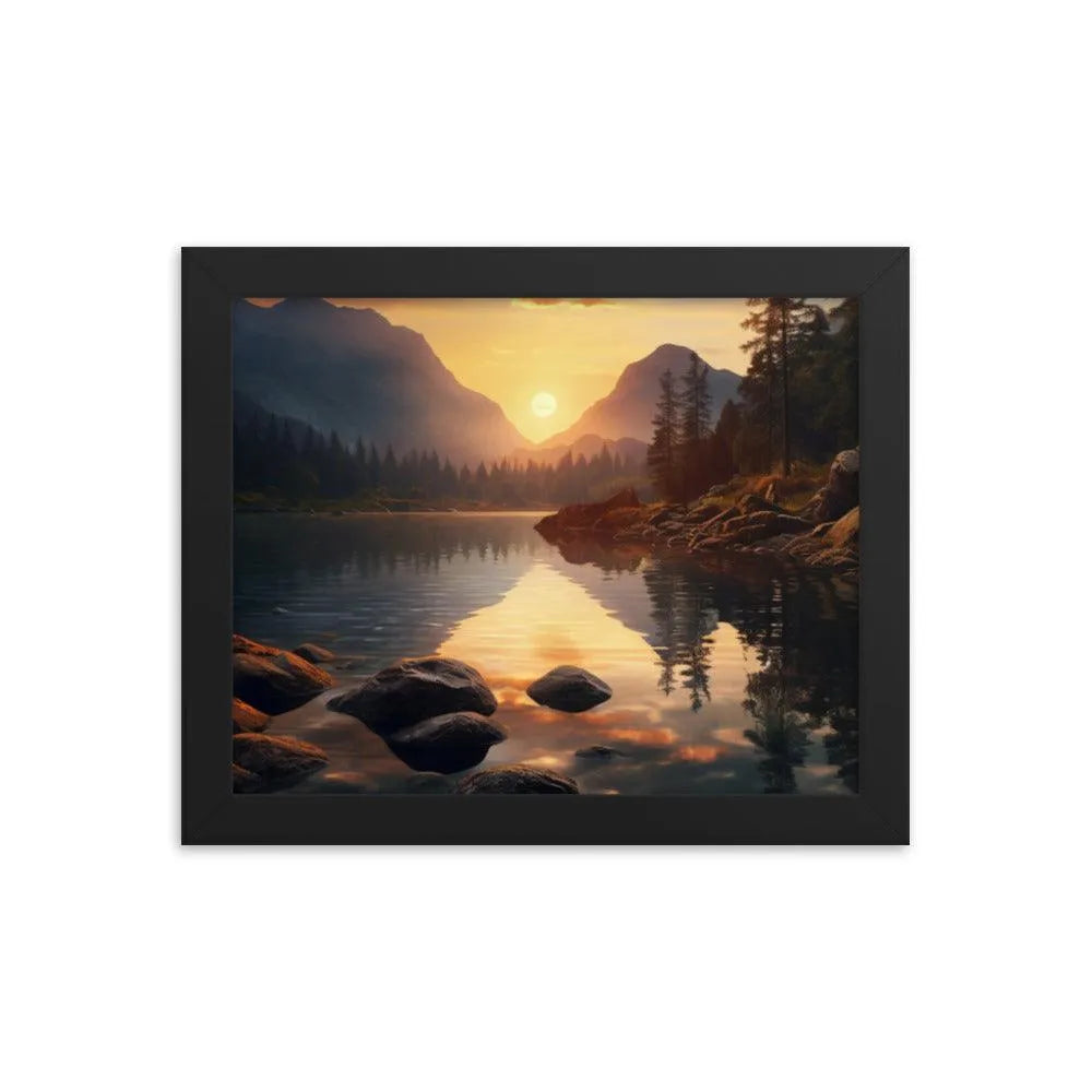 Lake Mountain Sunrise Nature Framed Poster - Oh Posters