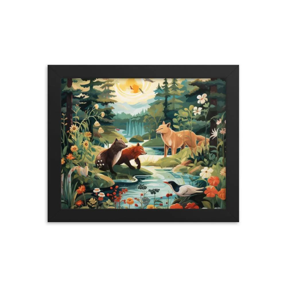 Lakeside Wildlife Harmony Nature Painting Framed Poster - Oh Posters