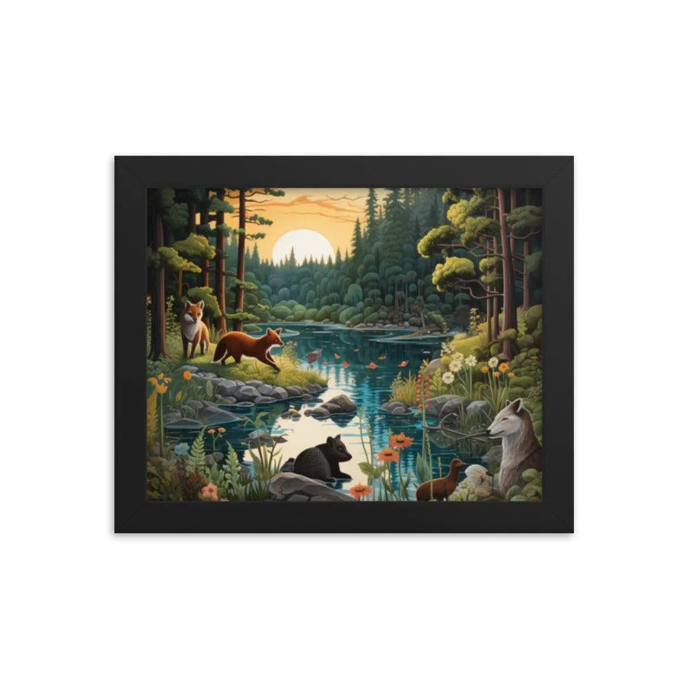 Lakeside Wildlife Harmony Nature Painting Framed Poster - Oh Posters