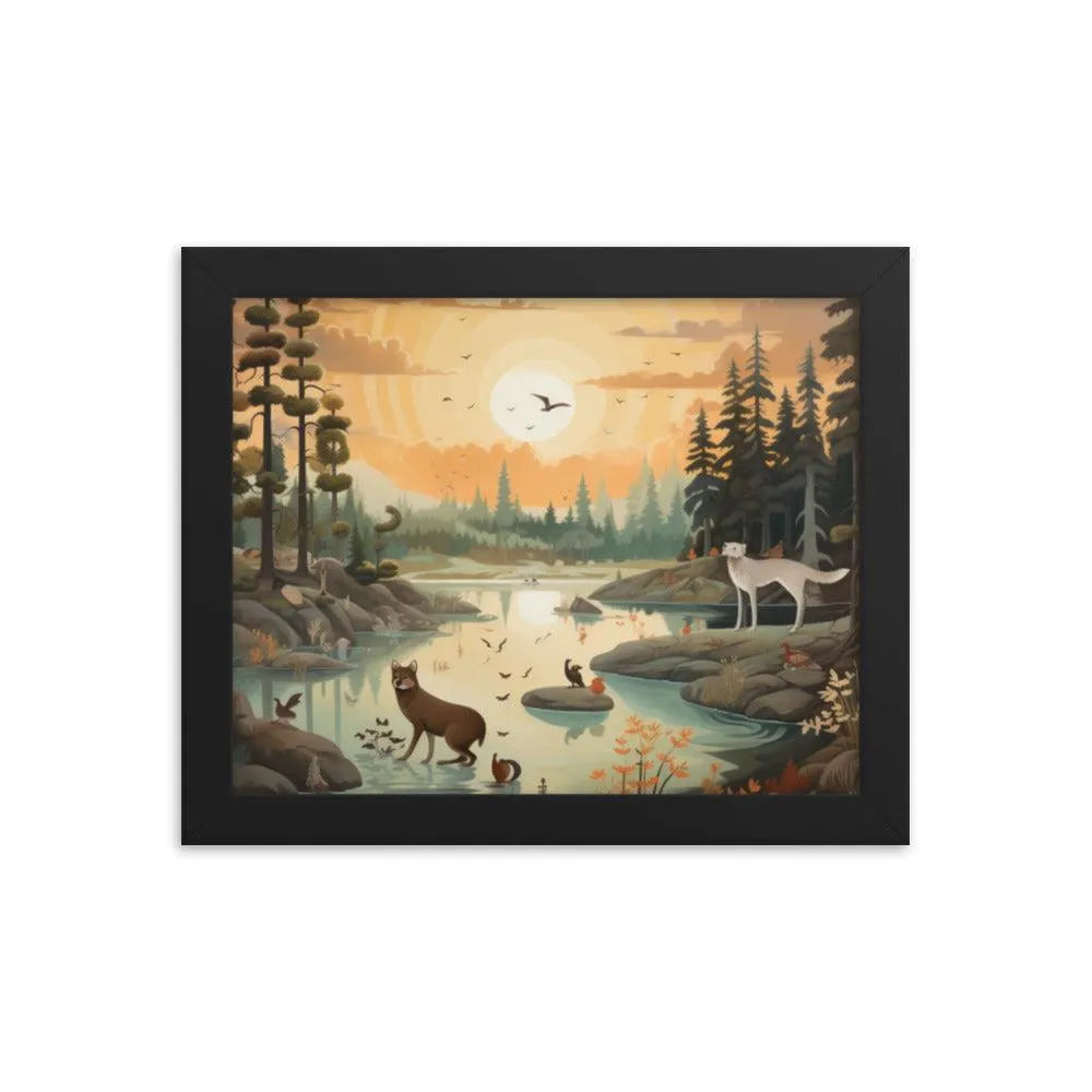 Lakeside Wildlife Harmony Nature Painting Framed Poster - Oh Posters