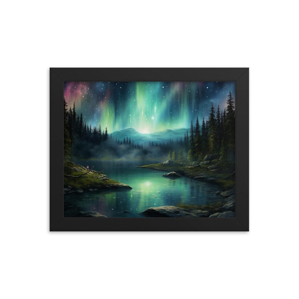 Celestial Night Spectacle Over The Lake Framed Poster - Oh Posters