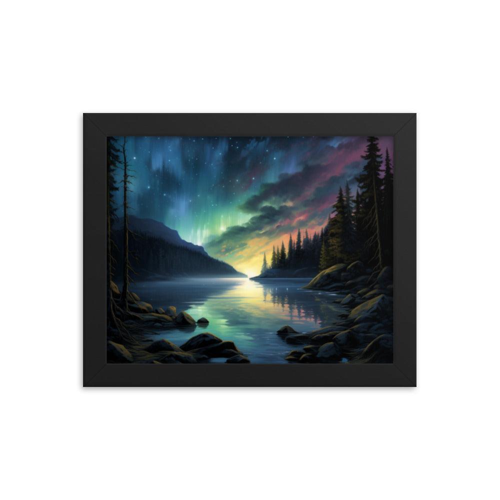 Celestial Night Spectacle Over The Lake Framed Posterposter - Oh Posters