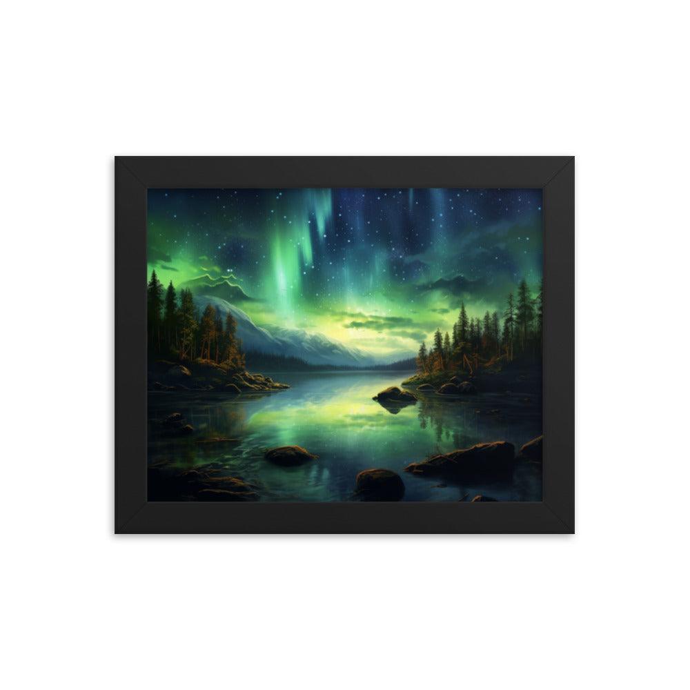 Celestial Night Spectacle Over The Lake Framed Poster - Oh Posters