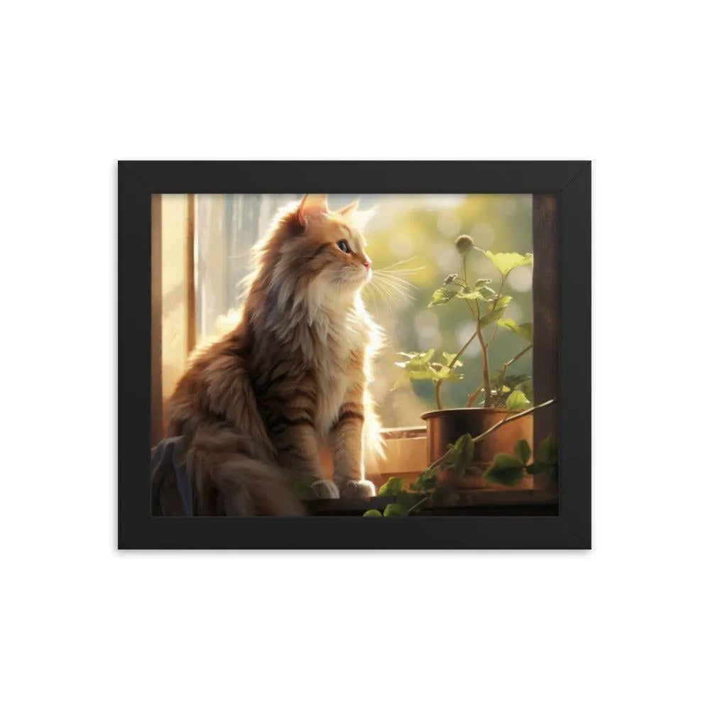Cat Observing Sunny Countryside Morning Framed Poster - Oh Posters