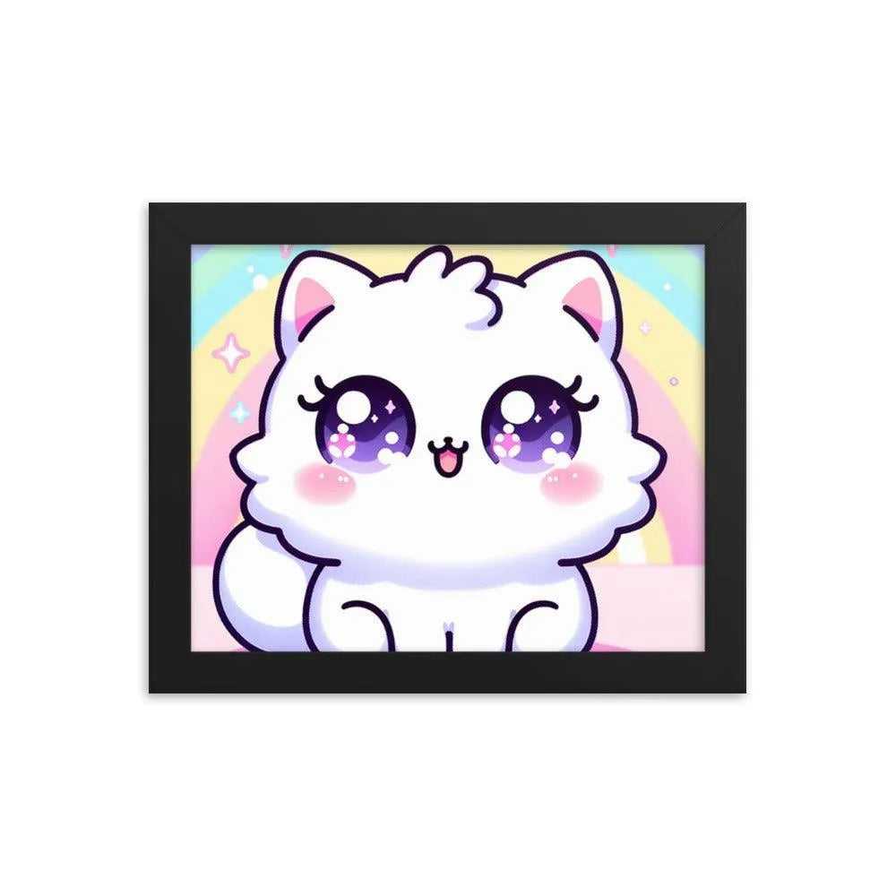 Kawaii Cat Pastel Rainbow Digital Art Framed Poster - Oh Posters