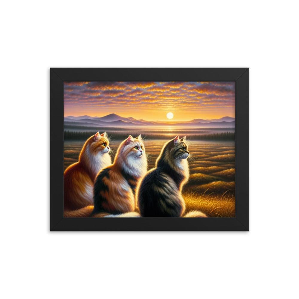 Cats Sunset Serenade Countryside Framed Poster - Oh Posters