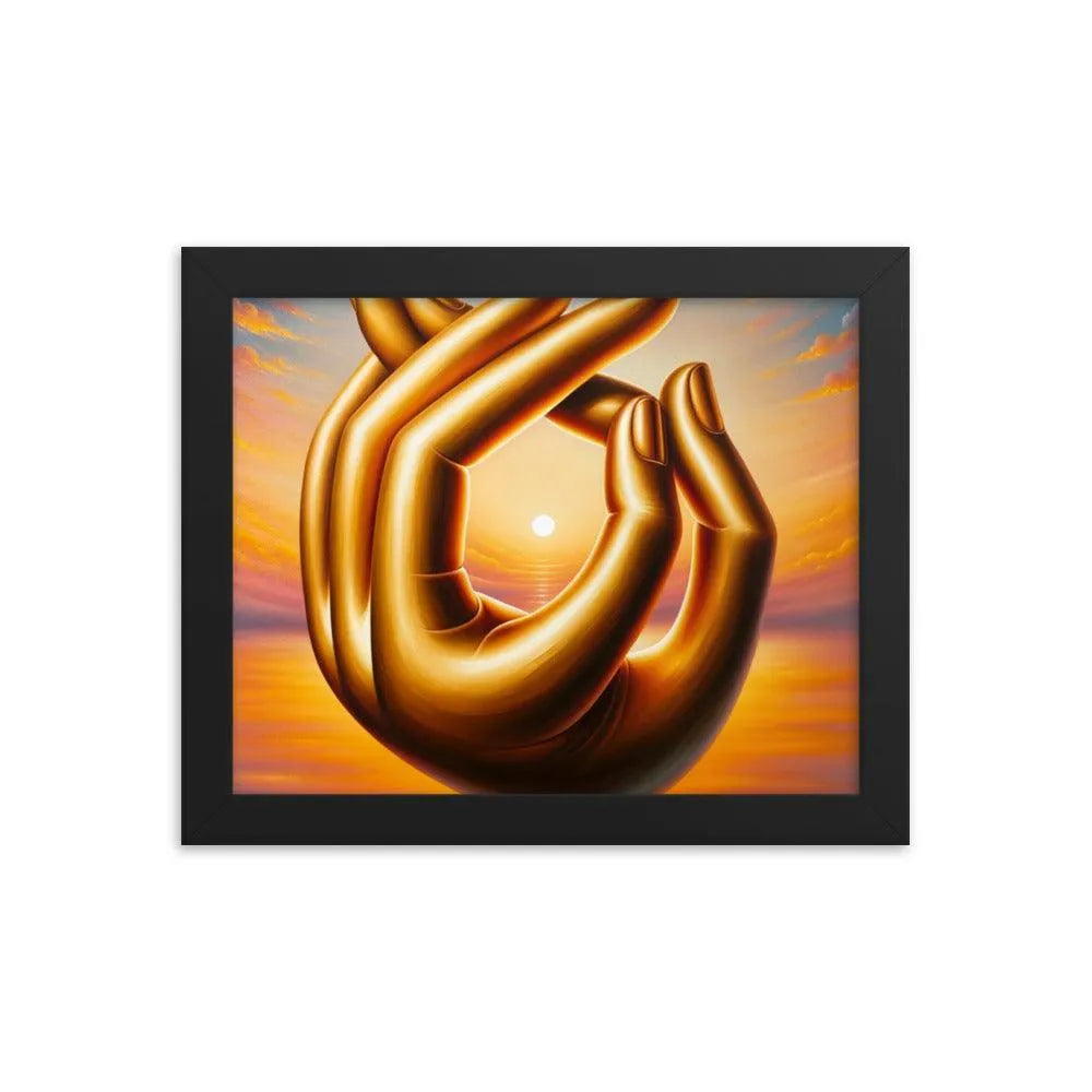 Golden Buddha Hands Meditation Sunset Oil Painting Framed Poster - Oh Posters