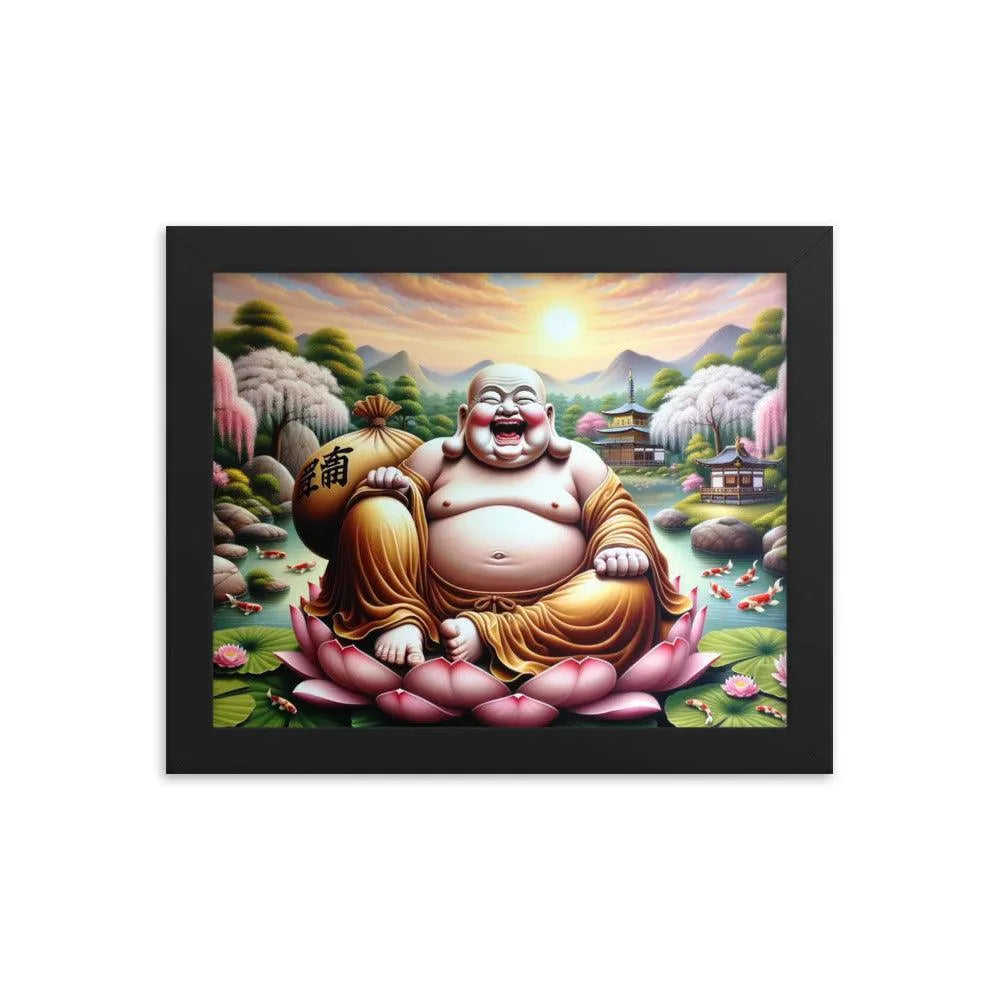 Laughing Buddha Peaceful Garden Sunrise Art Framed Poster - Oh Posters