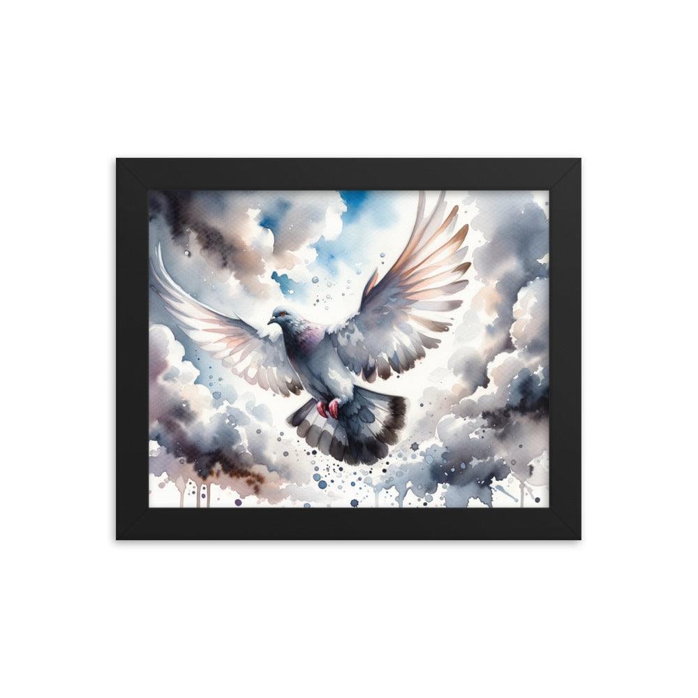 Majestic Pigeon Watercolor Sky Flight Art Framed Poster - Oh Posters