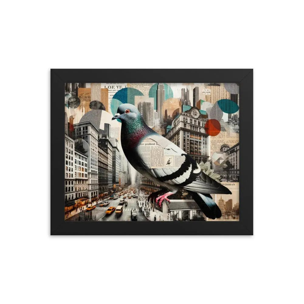 Urban Pigeon Collage Cityscape Art Framed Poster - Oh Posters