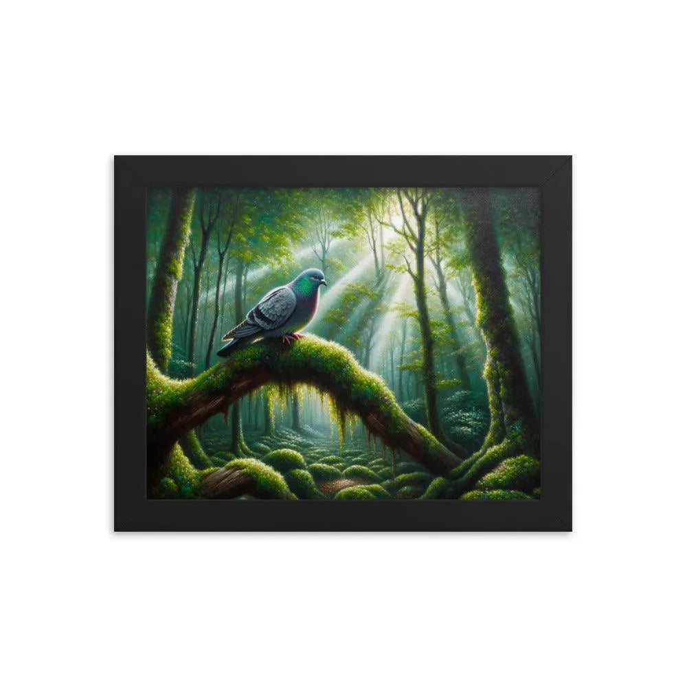 Enchanted Forest Pigeon Mystical Morning Light Framed Poster - Oh Posters