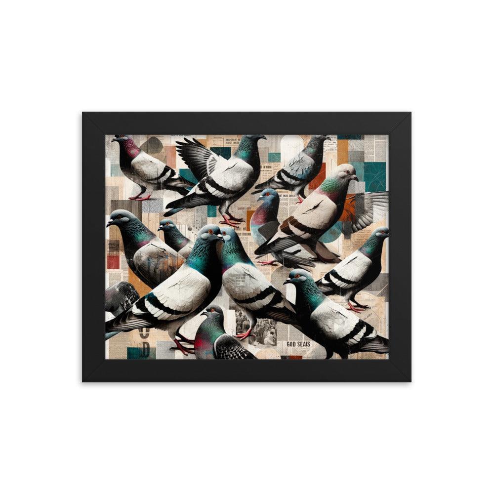 Pigeon Collage in Mixed Media - Contemporary Urban Art Framed Poster - Oh Posters