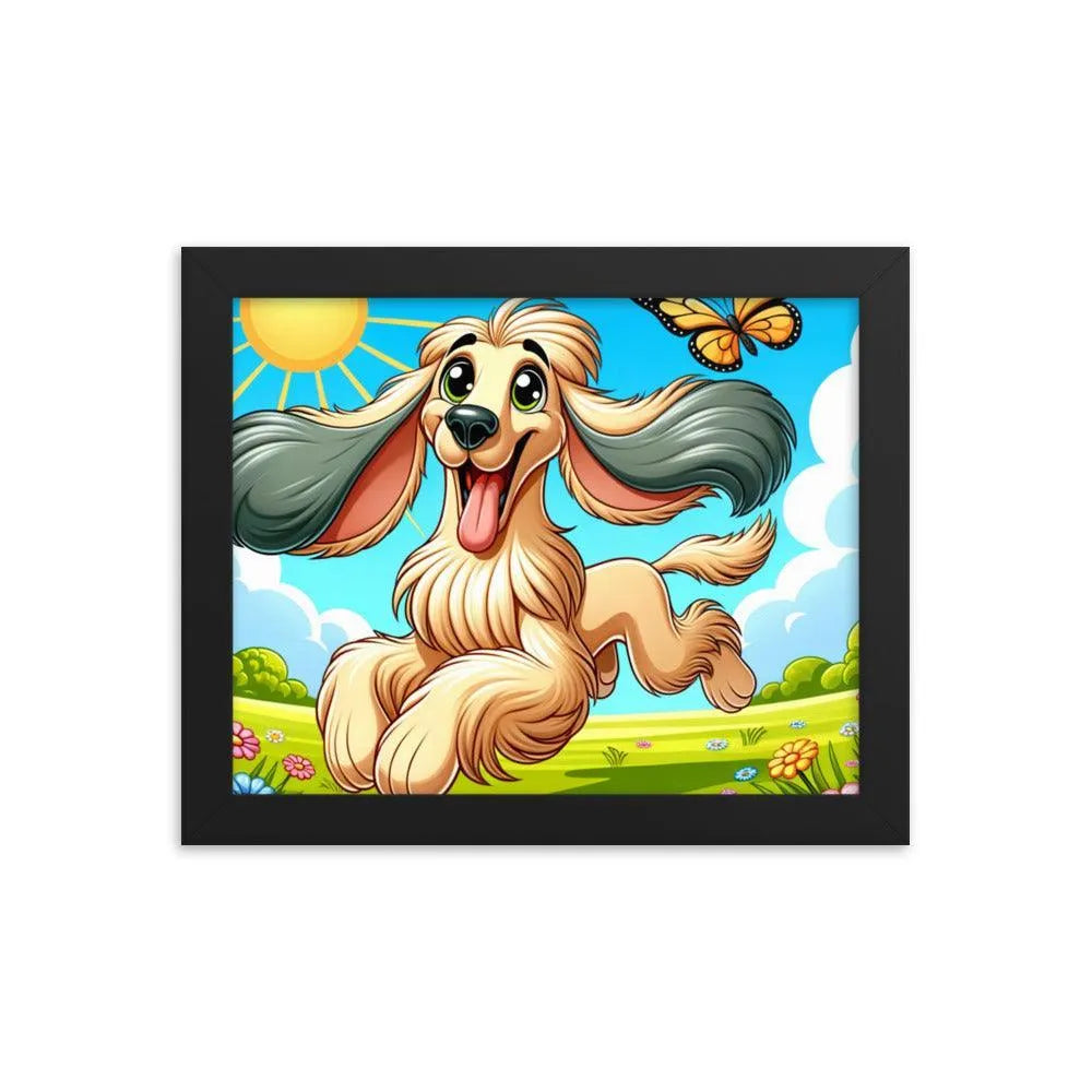 Joyful Afghan Hound Summer Day Cartoon Framed Poster - Oh Posters