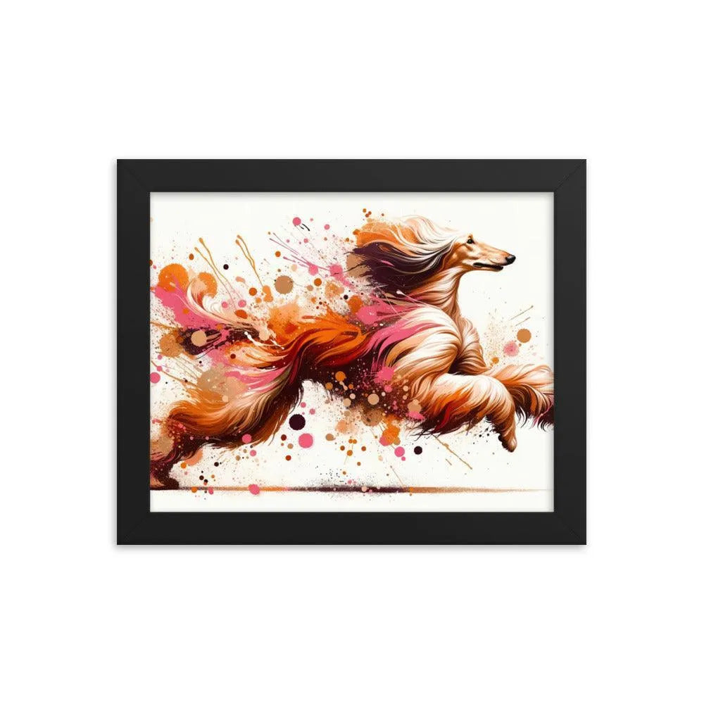 Running Afghan Hound Dynamic Splatter Art Framed Poster - Oh Posters