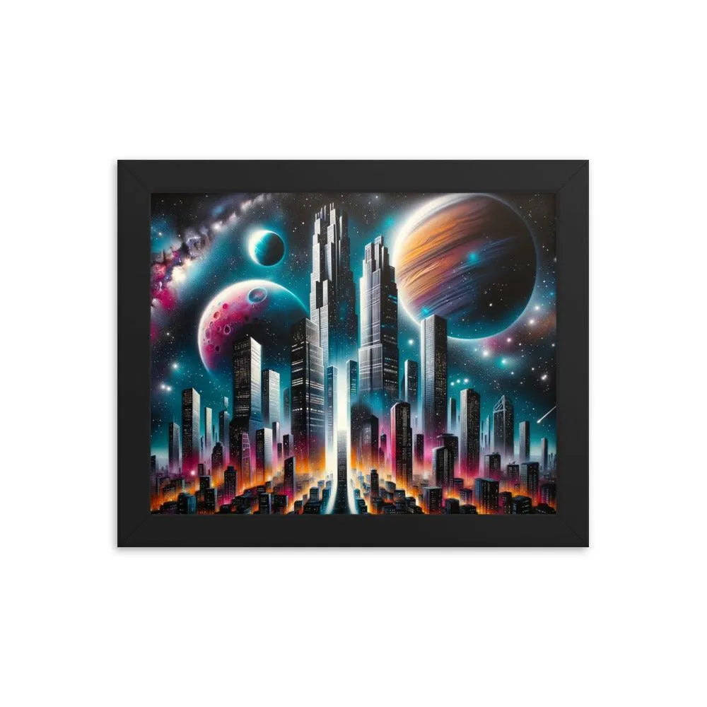 Galactic Metropolis Spray Paint Fantasy Framed Poster - Oh Posters