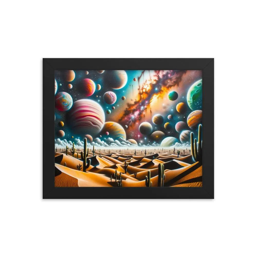 Desert Landscape with Colorful Graffiti Planets Spray Paint Art Framed Poster - Oh Posters