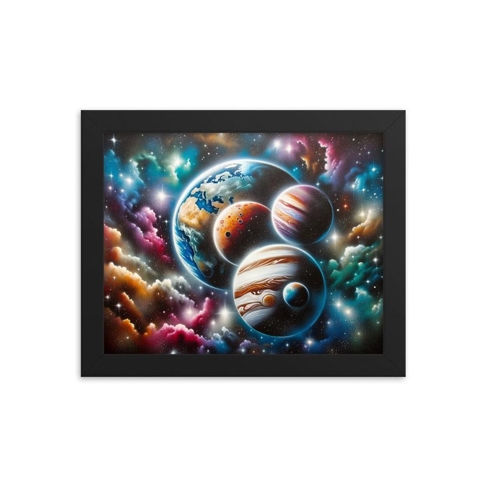 Cosmic Panorama with Planets and Stars Spray Paint Art Framed Poster - Oh Posters