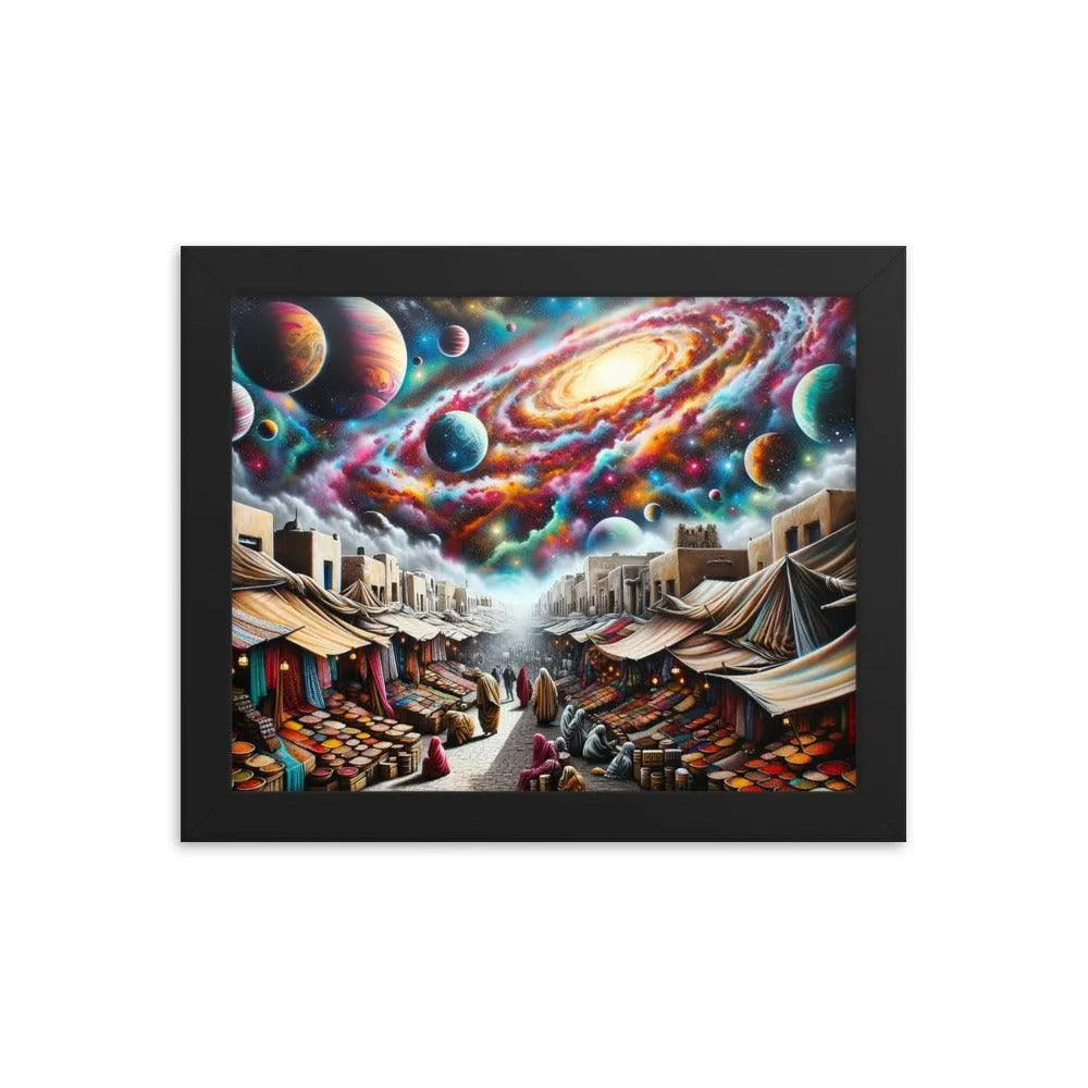 Desert Bazaar Oasis Under Cosmic Sky Spray Paint Art Framed Poster - Oh Posters