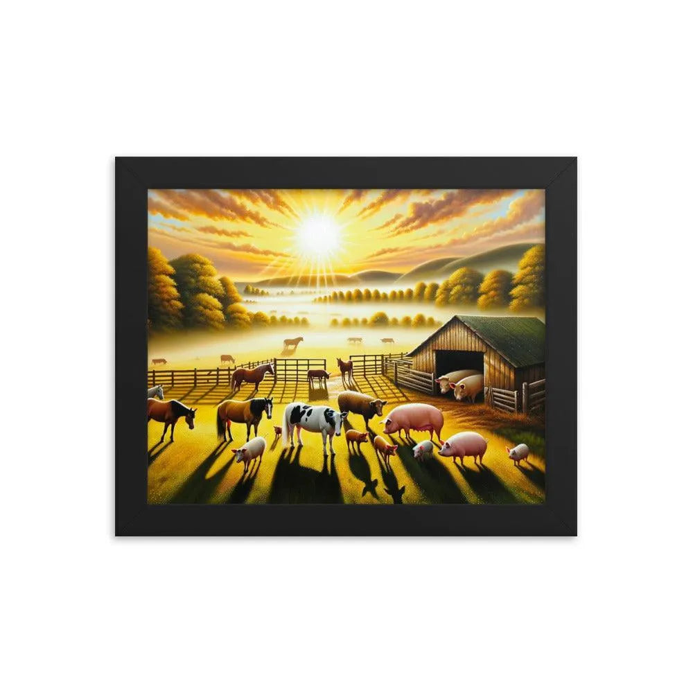 Serene Morning on the Farm Acrylic Painting Framed Poster - Oh Posters