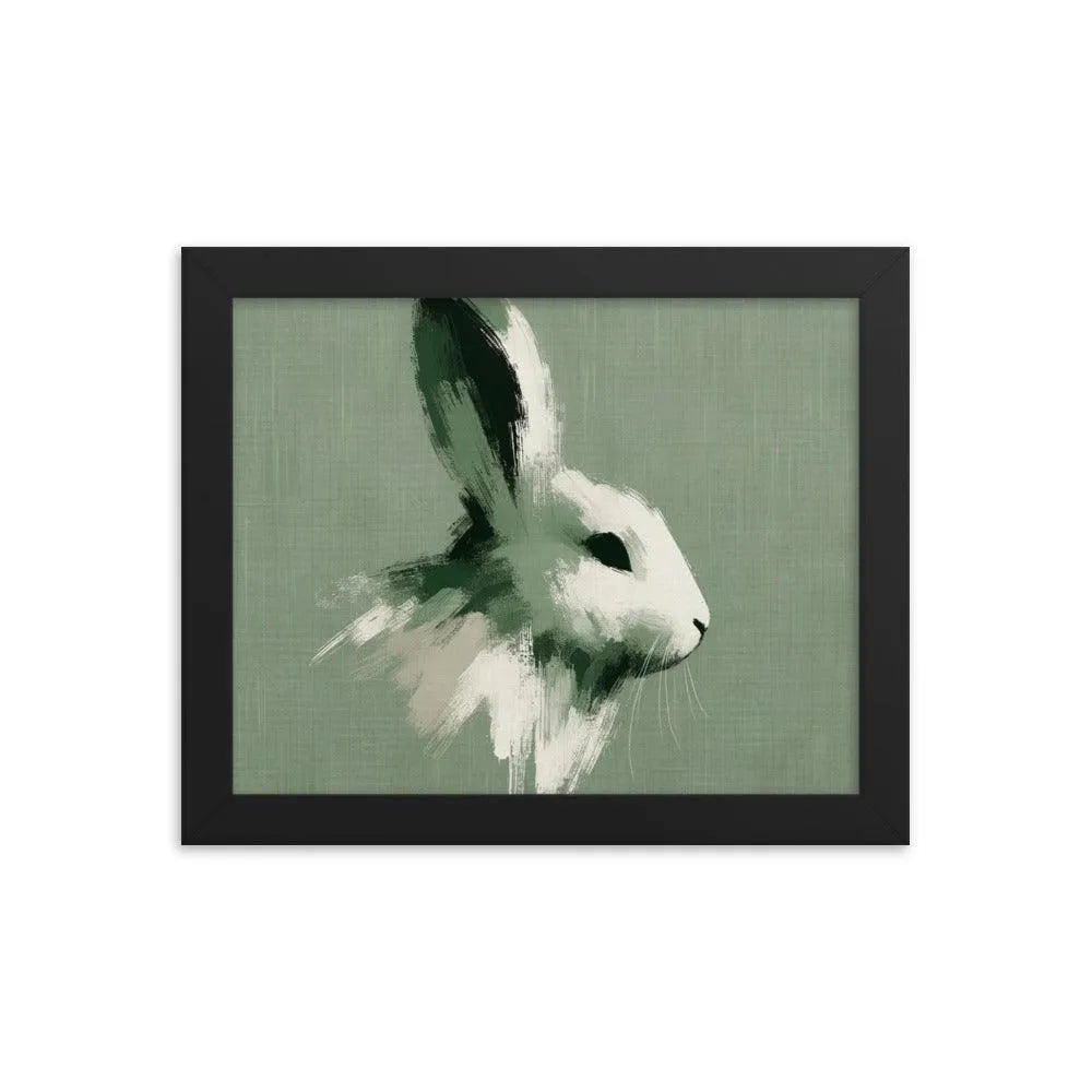 Green Brush Stroke Rabbit Minimalistic Art Framed Poster - Oh Posters