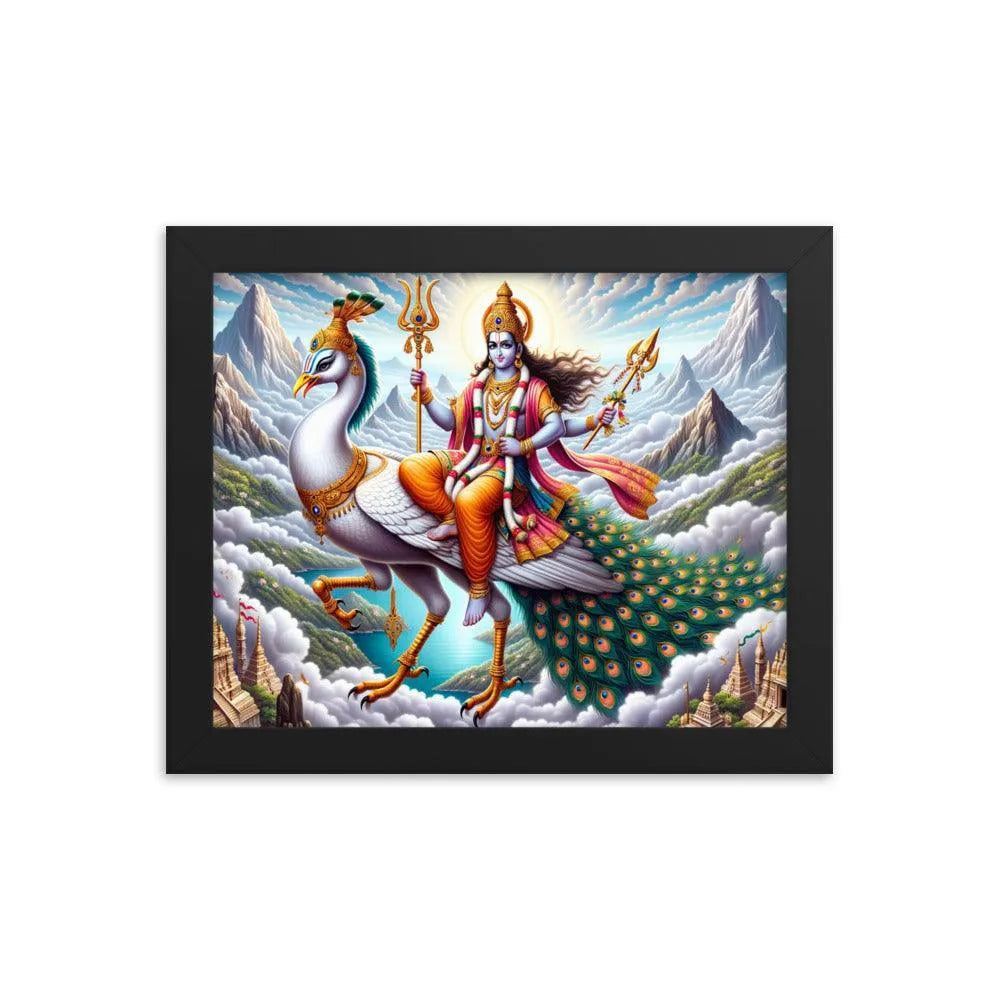 Hindu Lord Kartikeya on Peacock Divine Art Framed Poster - Oh Posters