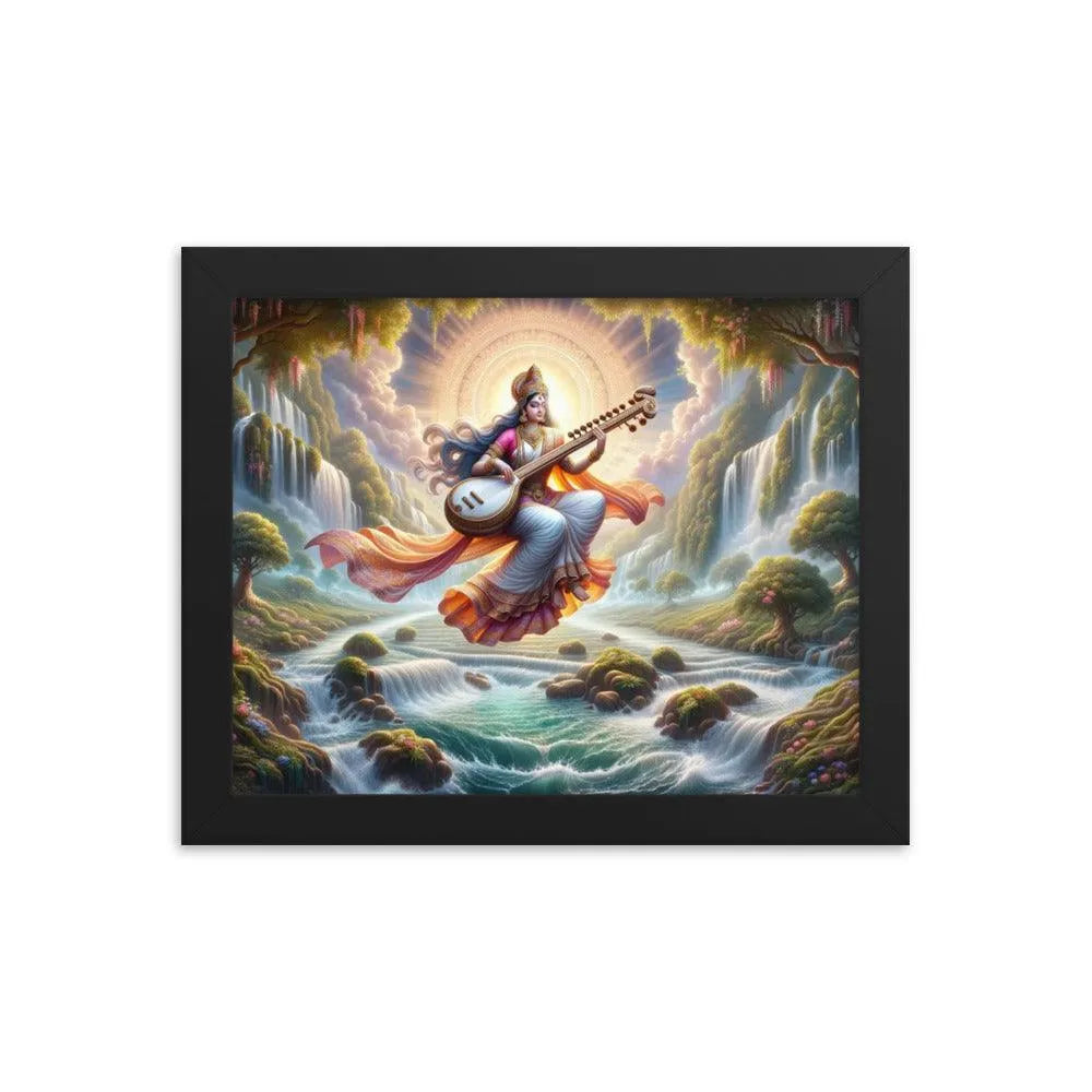 Goddess Saraswati Veena Serenity Hindu Framed Poster - Oh Posters