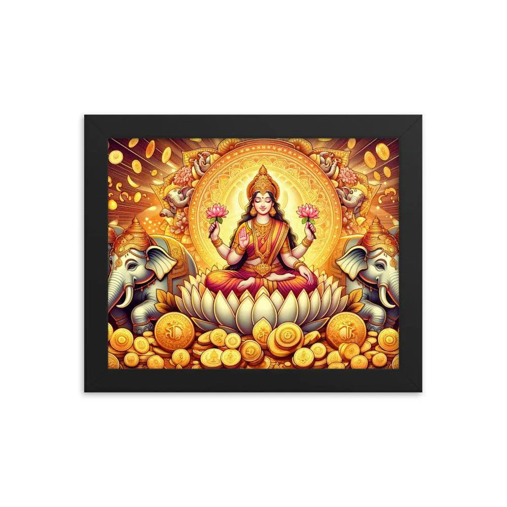 Hindu Goddess Lakshmi Wealth Prosperity Gold Coins Framed Poster - Oh Posters