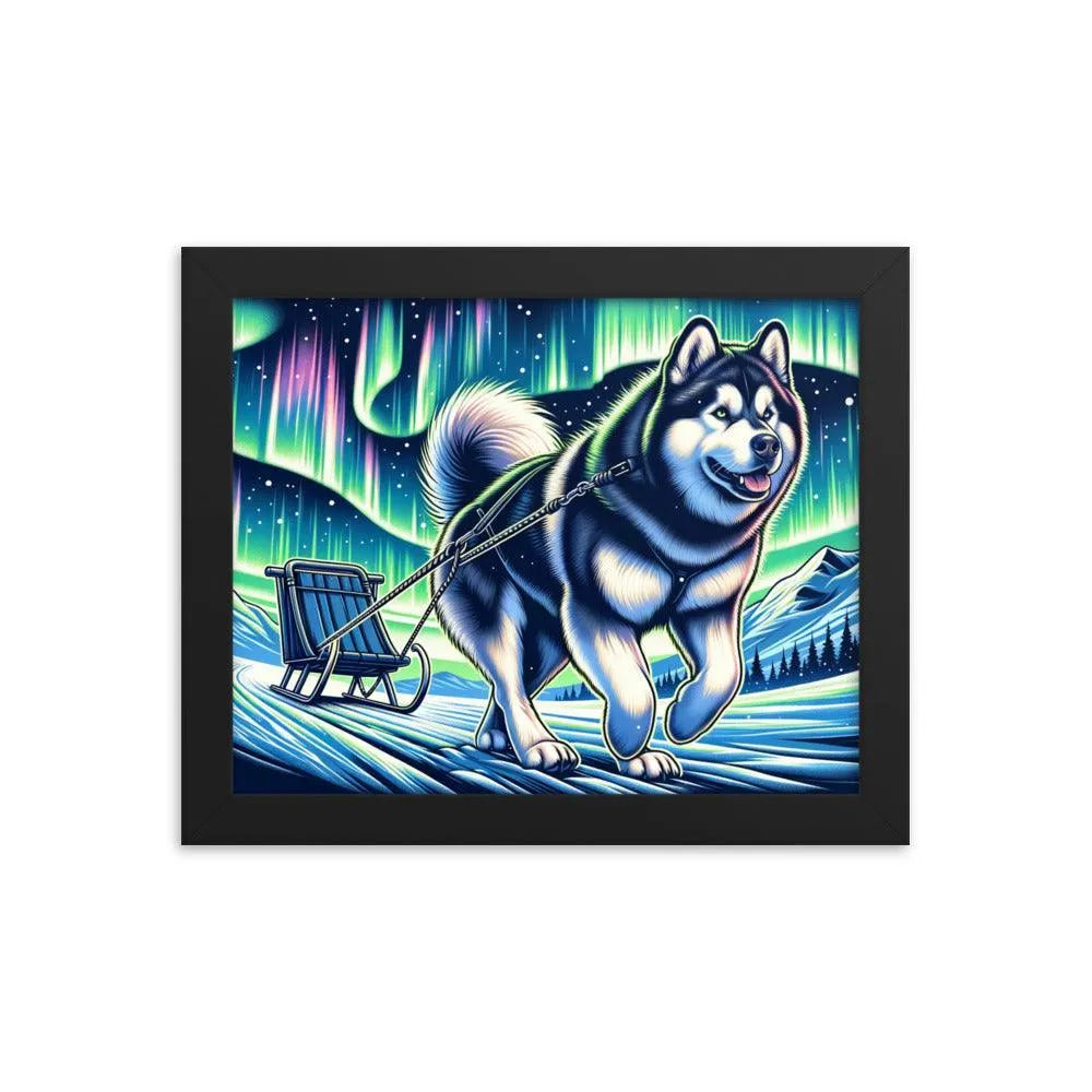 Northern Lights Adventure Alaskan Malamute Art Framed Poster - Oh Posters