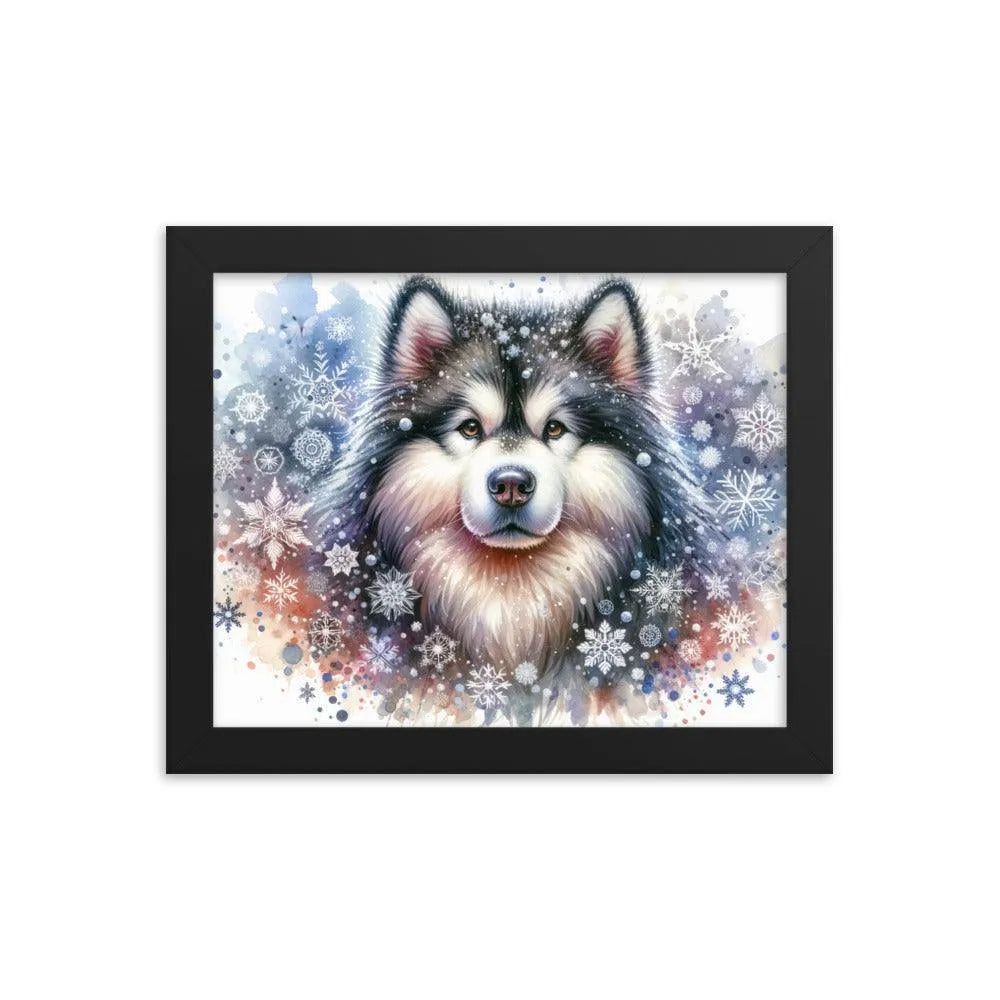 Snowy Flurries Alaskan Malamute Watercolor Framed Poster - Oh Posters