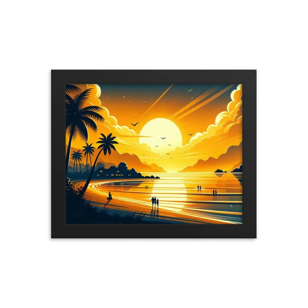 Golden Sunset Beach Illustration Framed Poster - Oh Posters