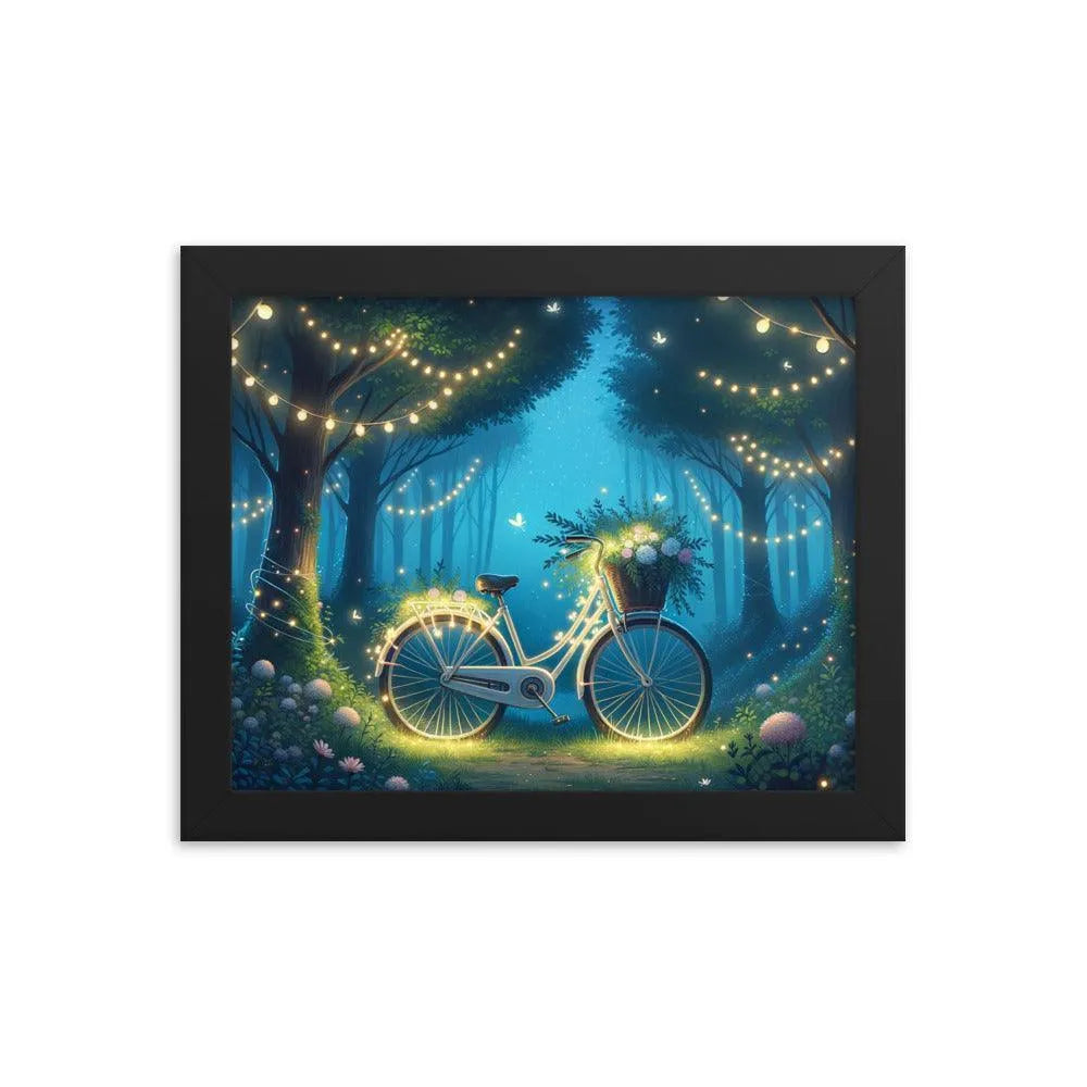 Enchanted Forest Glade Bicycle Illuminated Art Framed Poster - Oh Posters