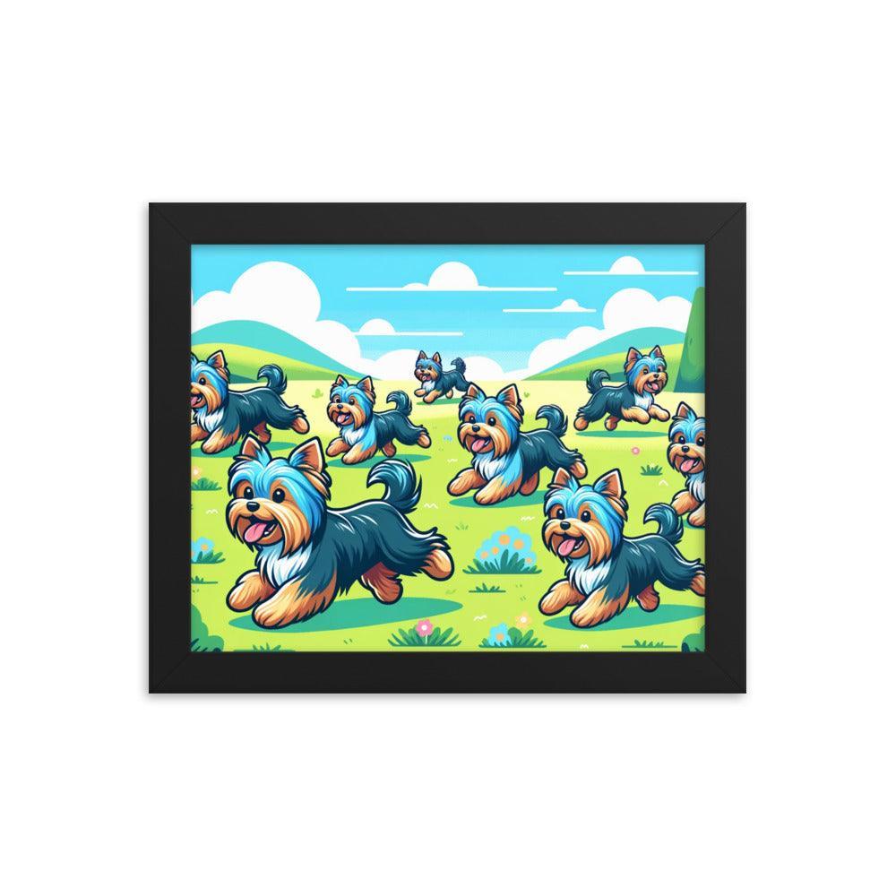 Cheerful Australian Silky Terrier Playtime Cartoon Landscape Framed Poster - Oh Posters