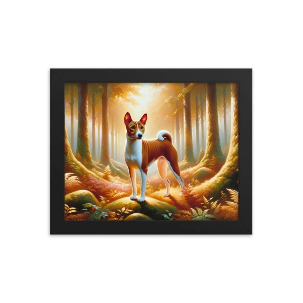 Enchanting Forest Portrait of Basenji Dog in Oil Painting Framed Poster - Oh Posters