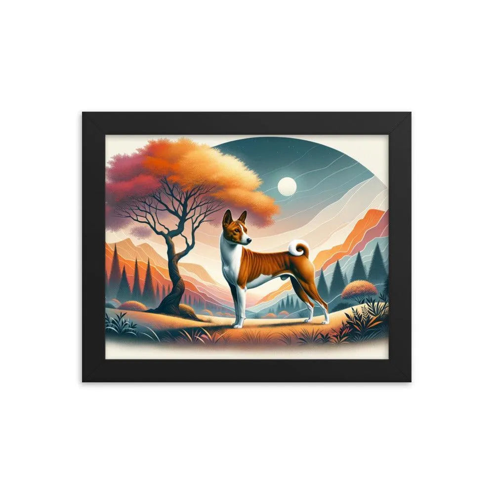 Graceful Basenji Dog in a Unique Landscape Framed Poster - Oh Posters