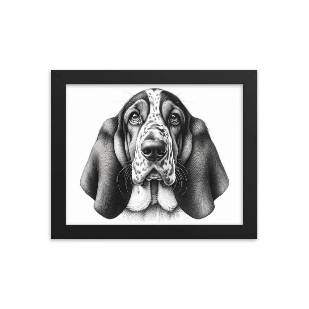 Detailed Basset Bleu de Gascogne Portrait Drawing Framed Poster - Oh Posters