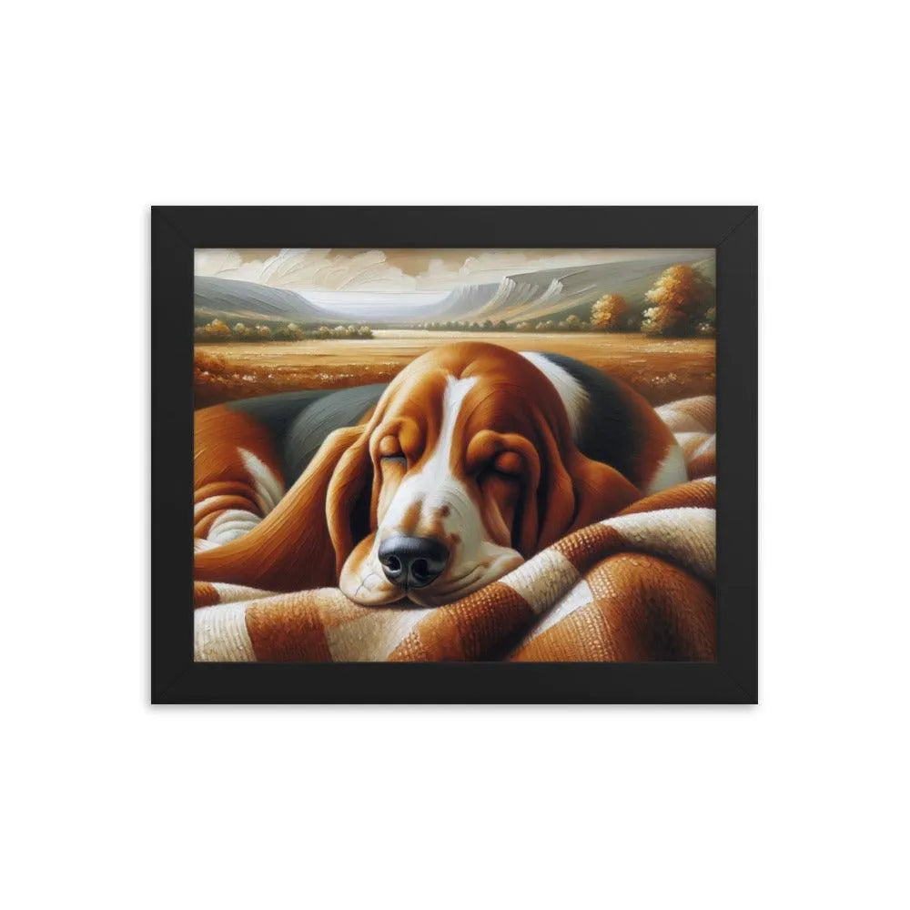 Cozy Basset Hound Peaceful Oil Painting Framed Poster - Oh Posters