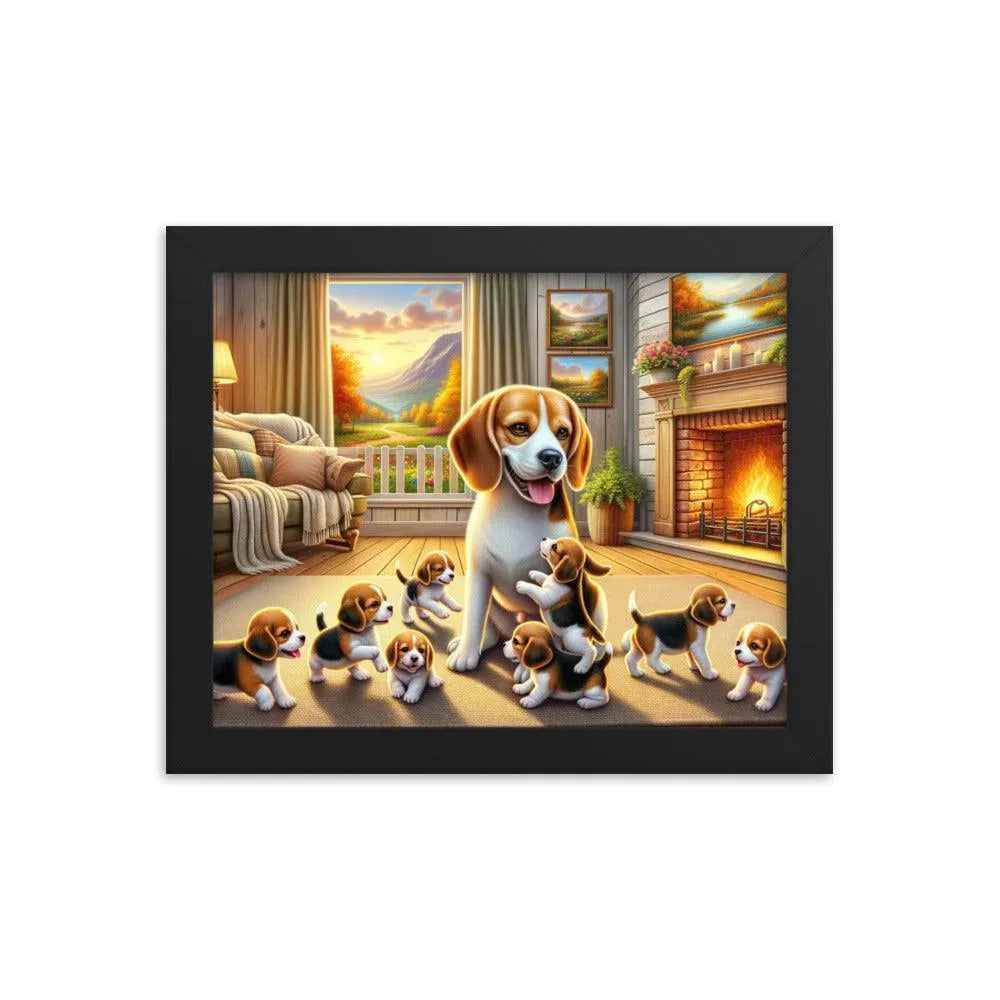 Cozy Beagle Family Heartwarming Home Digital Art Framed Poster - Oh Posters