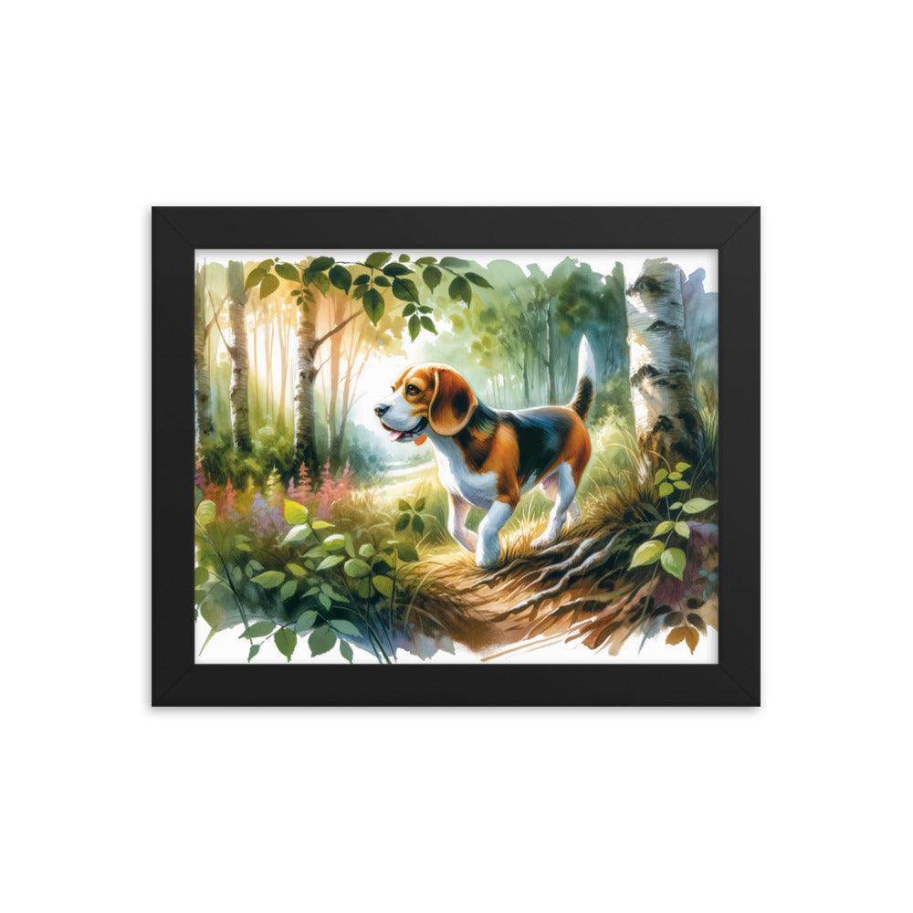 Forest Stroll Beagle in Watercolor Painting Framed Poster - Oh Posters