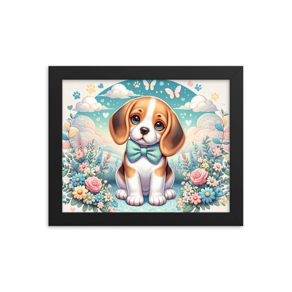 Curious Beagle with Bowtie Vector Art Framed Poster - Oh Posters